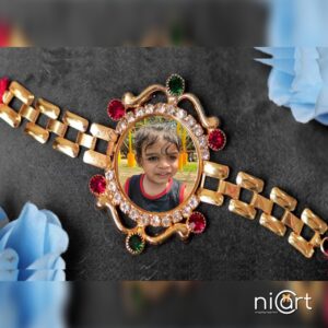 Metal Plate Moti Design Photo Rakhi NIC-MM2